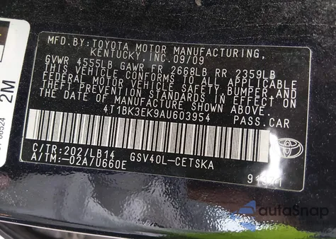 2010 Toyota Camry Se V6 from USA, damaged, VIN 4T1BK3EK9AU603954